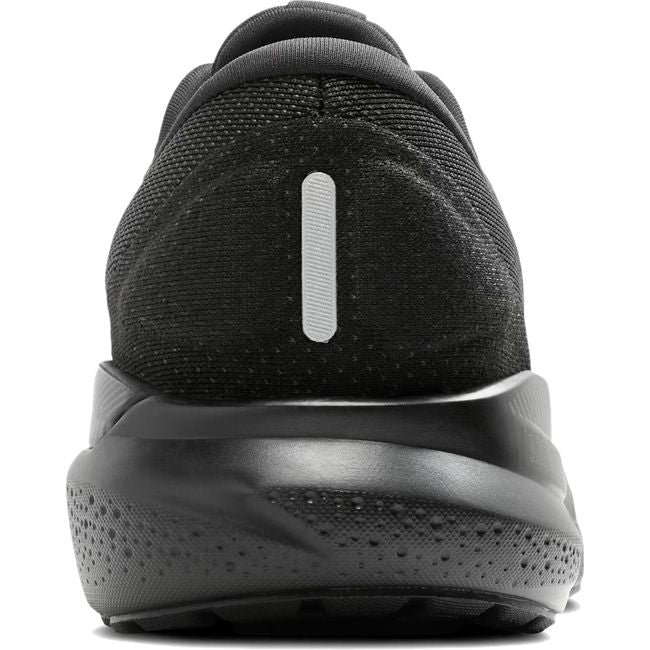 Heel view of men&#39;s Brooks Adrenaline GTS 24 running shoe in all black with the GuideRail system