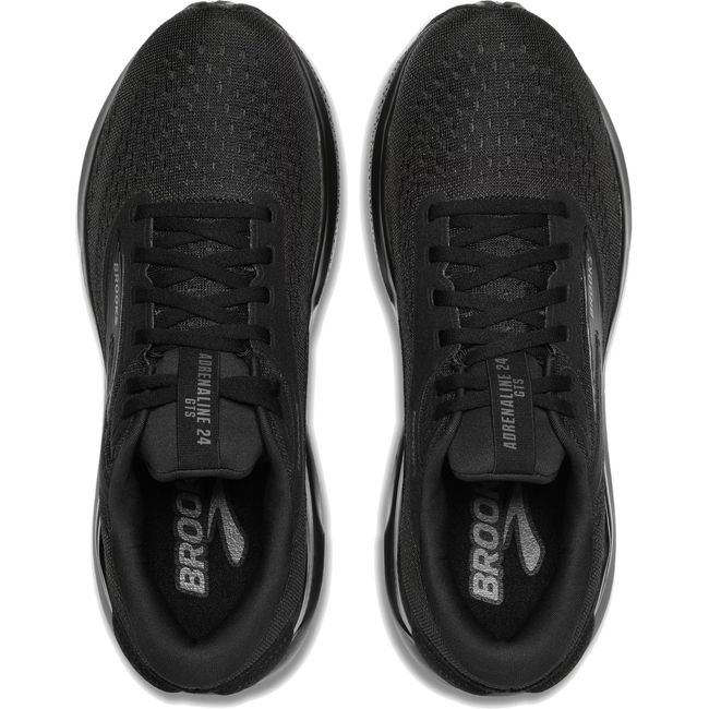 Top-down view of men&#39;s Brooks Adrenaline GTS 24 running shoe in all black with the GuideRail system