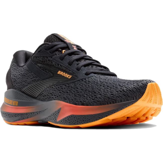 Men's Brooks Adrenaline GTS 24 Running Shoe in black and orange with a supportive GuideRail system