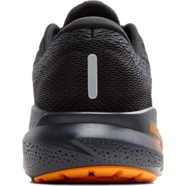 Heel of men&#39;s Brooks Adrenaline GTS 24 running shoe in black and orange with supportive guiderail