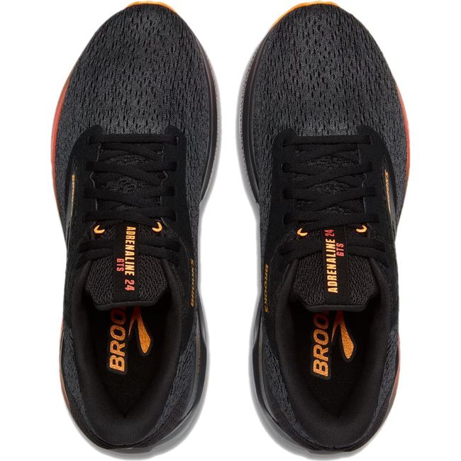 Top down view of men&#39;s Brooks Adrenaline GTS 24 running shoe in black and orange