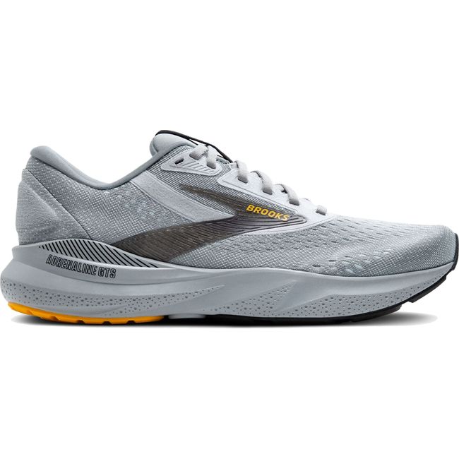 Lateral side of Men&#39;s Brooks Adrenaline GTS 24 running shoe in grey showing the GuideRail support