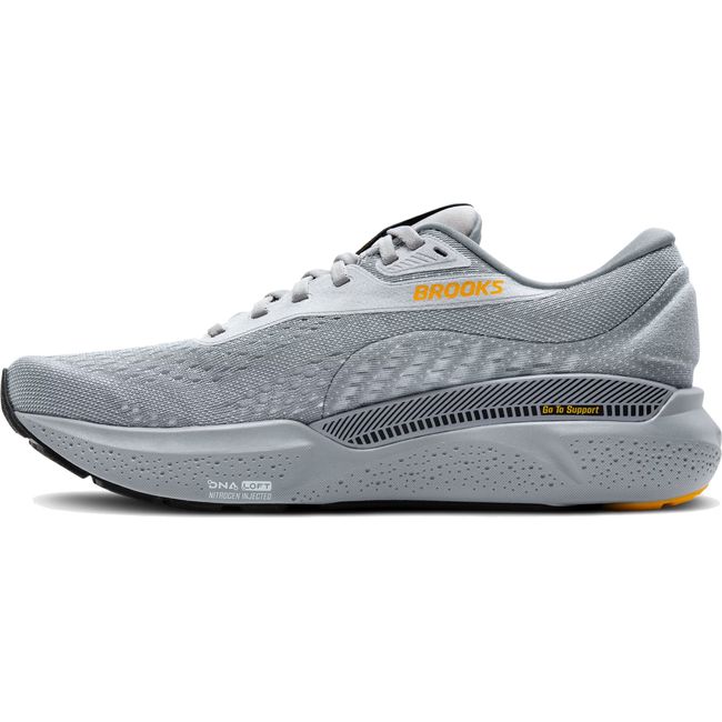 Medial side of Men&#39;s Brooks Adrenaline GTS 24 running shoe in grey showing the GuideRail support