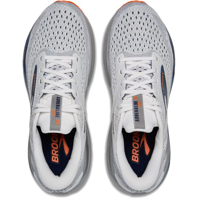 Top down view of Brooks Men&#39;s Adrenaline GTS 24 Running Shoe in alloy gray, navy, and orange