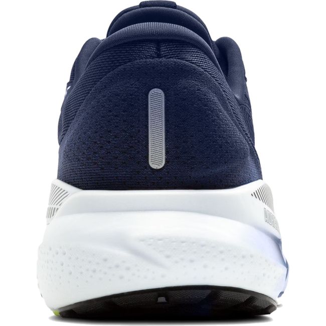 Heel view of Men&#39;s Brooks Adrenaline GTS 24 running shoe in navy with white sole