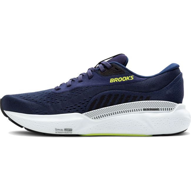 Medial side of Men&#39;s Brooks Adrenaline GTS 24 running shoe in navy showing the GuideRail support