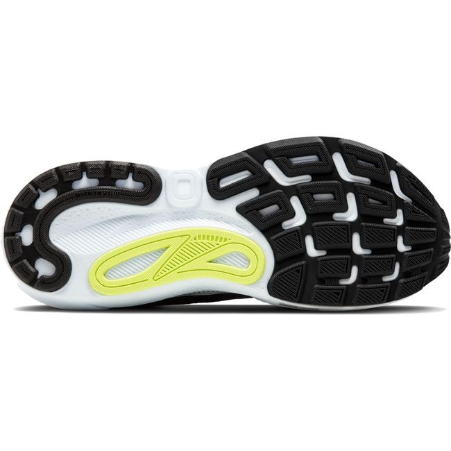 White sole of Men&#39;s Brooks Adrenaline GTS 24 running shoe with navy and neon green tread.