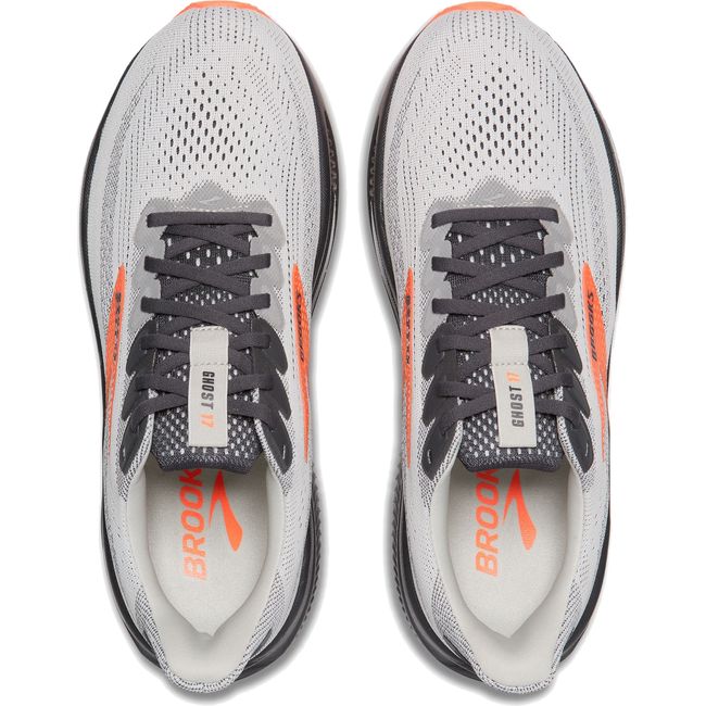 Lace up upper of Men's Brooks Ghost 17 Running Shoe in Oyster Mushroom Orange Ebony