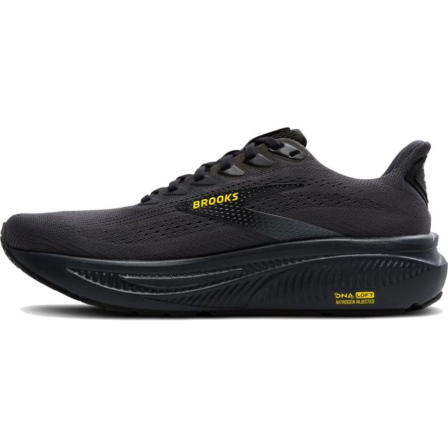 Medial side of Men's Brooks Ghost 17 Running Shoe in Ebony Black and Yellow