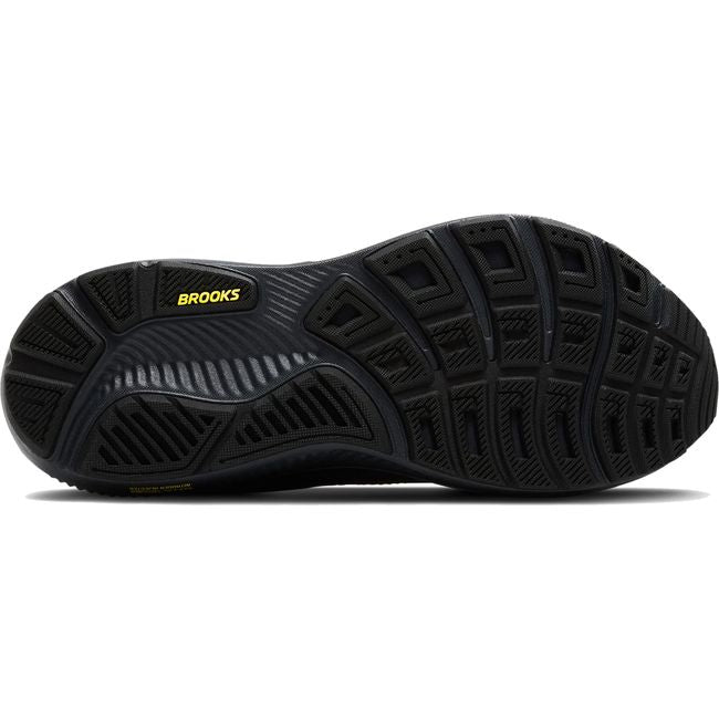 Sole of Men's Brooks Ghost 17 Running Shoe in Ebony Black and Yellow
