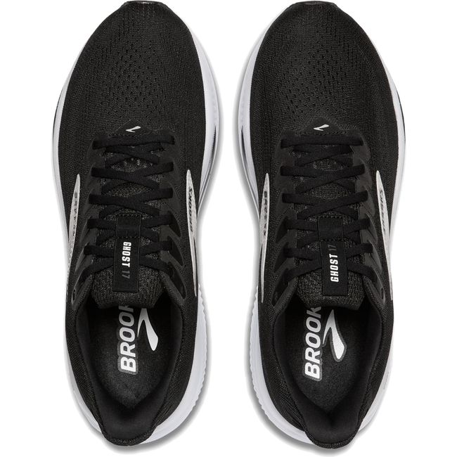 Lace up upper of Men's Brooks Ghost 17 Running Shoe in Black Grey White