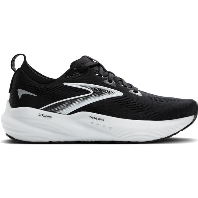 Lateral side of Brooks Men's Glycerin 22 Running Shoe in black and white