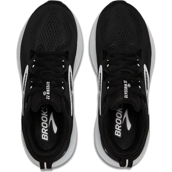Top down view of Brooks Men's Glycerin 22 Running Shoe in black and white