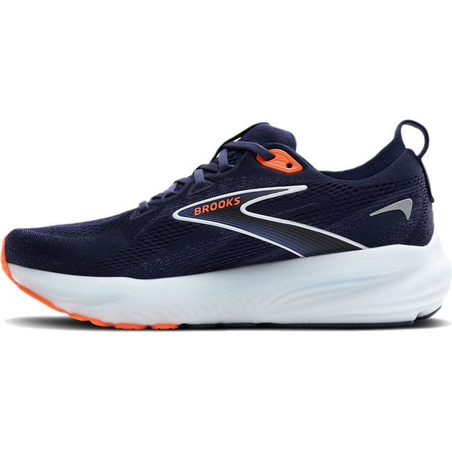 Medial side of Brooks Men's Glycerin 22 Running Shoe in navy blue and orange