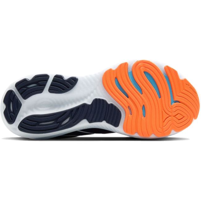 Sole of Brooks Men's Glycerin 22 Running Shoe in navy blue and orange