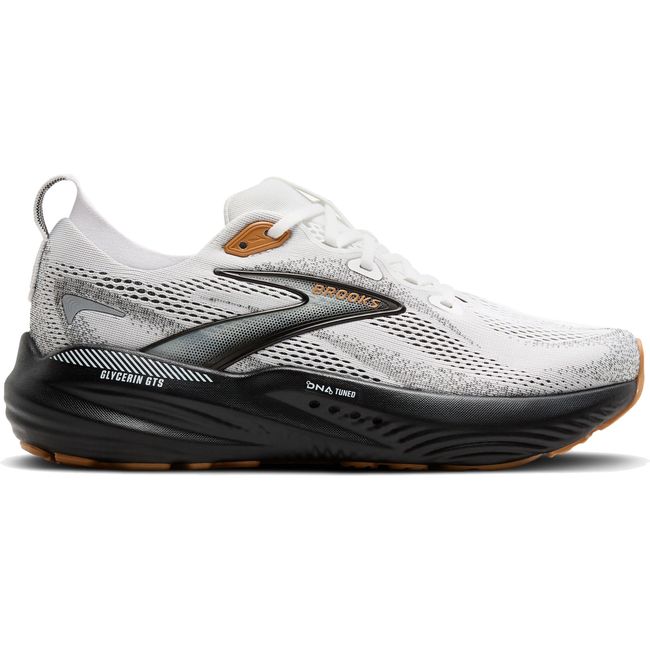 Lateral side of Men's Brooks Glycerin GTS 22 Running Shoe in White, Grey, and Black