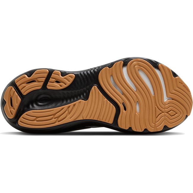 Black sole of Men's Brooks Glycerin GTS 22 Running Shoe with tan tread