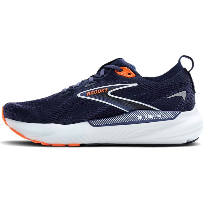 Medial side of Brooks Men's Glycerin GTS 22 Running Shoe in navy and orange