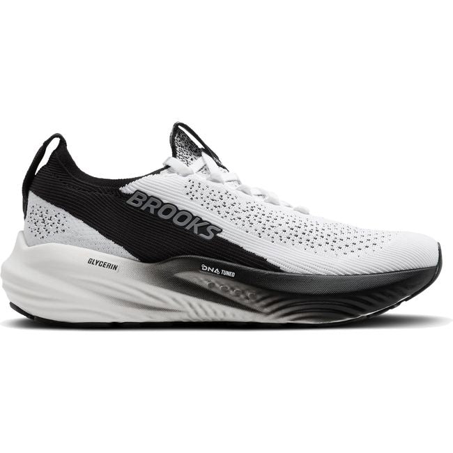 Lateral side of Brooks Men's Glycerin Stealthfit 22 Running Shoe in White, Grey, and Black