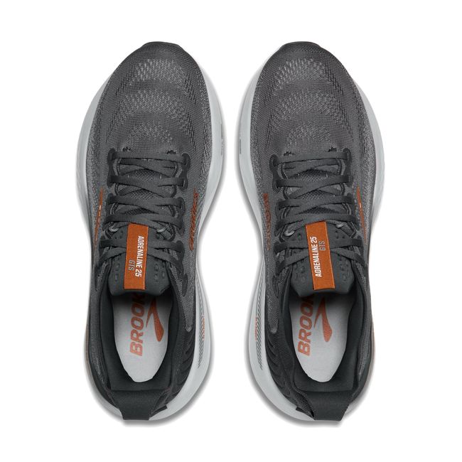 Top-down pair view of Brooks Adrenaline GTS 25 in turbulence grey showing breathable mesh upper and lace system