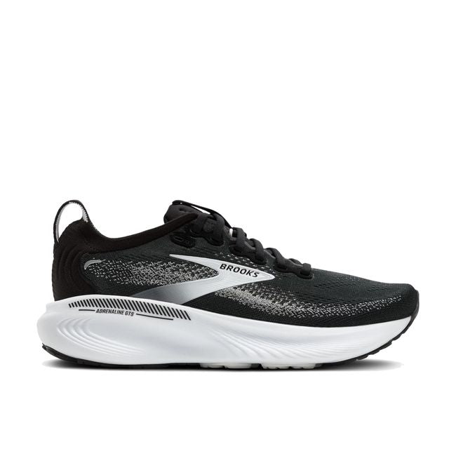 Lateral side of Brooks Men's Adrenaline GTS 25 Running Shoe in Black and White