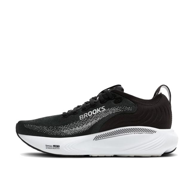 Medial side of Brooks Men's Adrenaline GTS 25 Running Shoe in Black and White