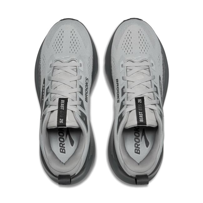 Top-down pair of Brooks Beast GTS 26 in tonal grey showing roomy perforated mesh upper and lace system