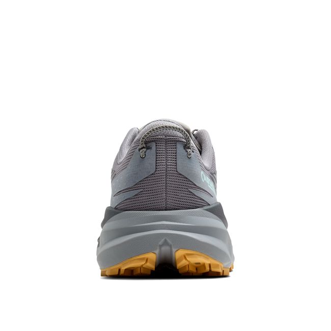 Heel of Brooks Men’s Cascadia 19 grey trail running shoe with all-terrain cushioned midsole.