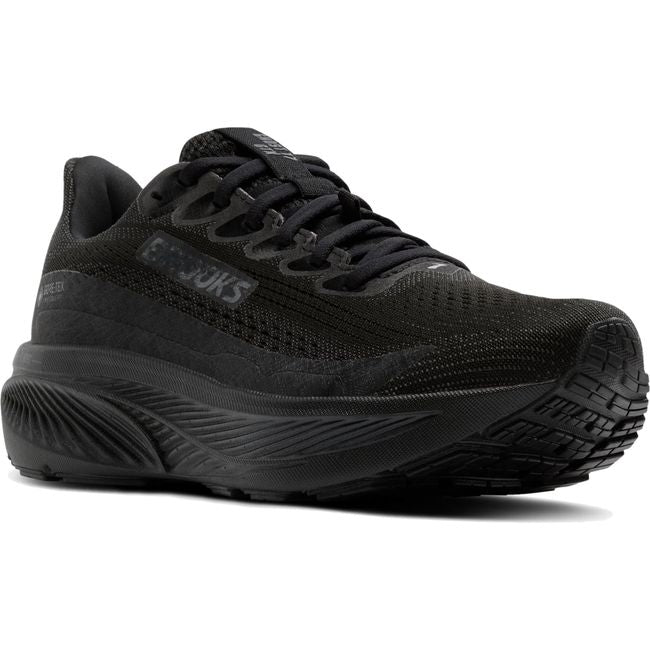 Brooks Men's Ghost 17 GTX black waterproof running shoe with GORE-TEX® layer and soft cushioning.