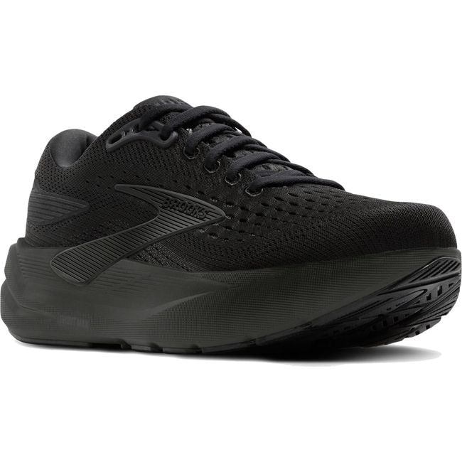 Front angled view of Women's Brooks Ghost Max 3 Walking and Running Shoe in Black Ebony