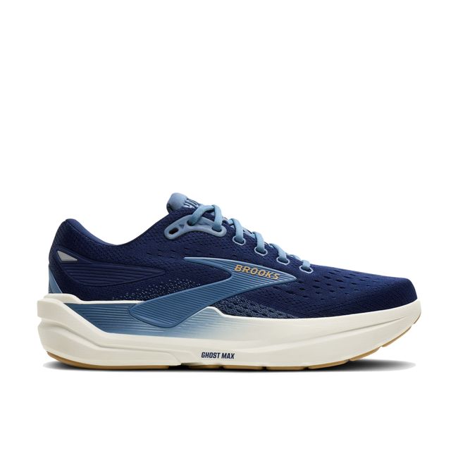 Lateral side of Brooks Men's Ghost Max 3 Running Shoe in Navy Blue Starfish Moonlight