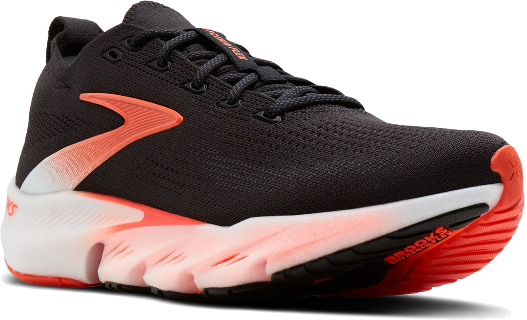 Brooks Men's Glycerin Flex running shoe in Black with Orange midsole accent and midfoot flex groove detail