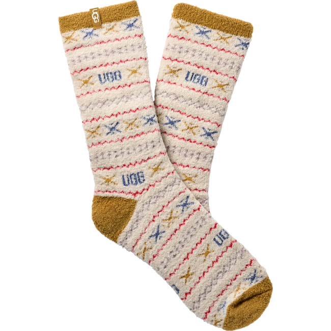 Pair of UGG Women's Leslie Graphic Crew Sock in Ochre Green