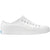 Lateral side view of the Native Big Kids' Jefferson Shoe in shell white, featuring a slip-on design, lightweight and hand-washable Sugarlite™ material, a perforated upper similar to Crocs, and a white toe cap for added design.