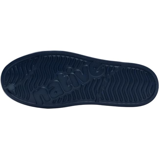 Sole view of the Native Big Kids' Jefferson Shoe in navy blue, featuring the word 'native' embossed in the tread.