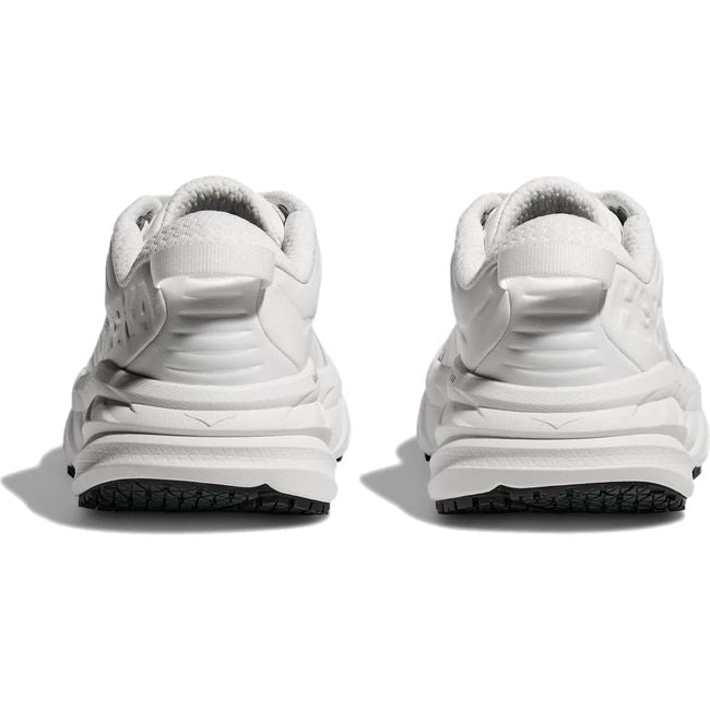 Heels of of Women's Hoka Bondi SR Work Shoes in Frost leather with slip resistant sole