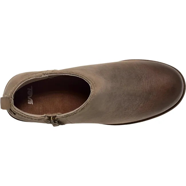 Top down view of Women's Teva Anaya Waterproof Bootie in Desert Taupe leather with side zipper