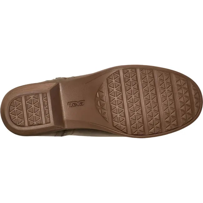 Sole of Women's Teva Anaya Waterproof Bootie in Desert Taupe leather with brown rubber sole
