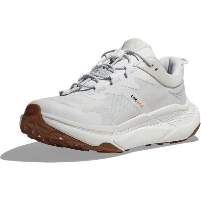 Medial side of Hoka Women's Transport Lifestyle Shoe in white with bungee laces