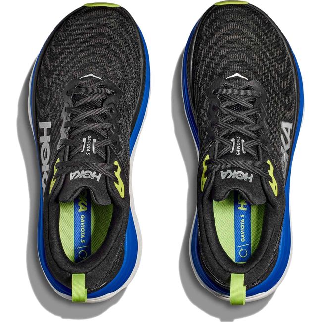 Upper of Men's Hoka Gaviota 5 Running Shoes in Black and Electric Cobalt Blue