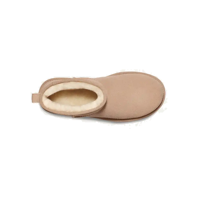 Top of UGG Women&#39;s Classic Ultra Mini in Sand Beige Suede