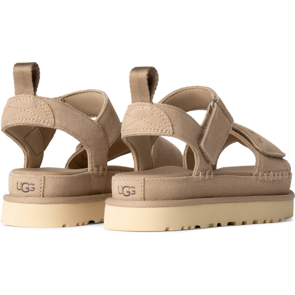 Back view of a pair of UGG Women's Goldenstar Sandal in Sand