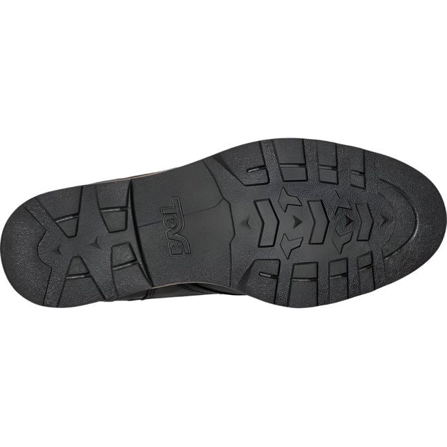 Sole of Women's Teva Rowena Lace Up Waterproof Boot in black leather with a black rubber sole