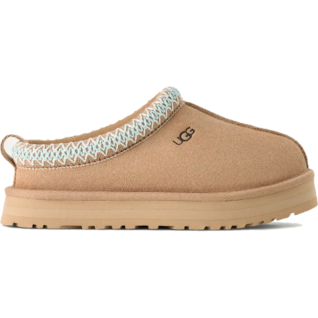 Side of UGG Youth Tazz Clog in Sand Suede