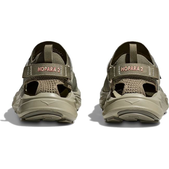 Heels of Men's Hoka Hopara 2 Hiking Sandals in Barley green and Oat Milk