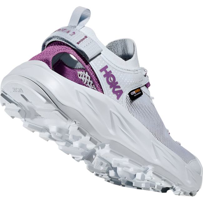 Heel angled up of Hoka Women's Hopara 2 Hiking Shoes in illusion grey