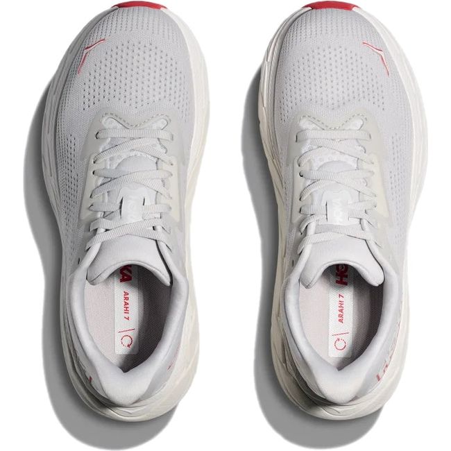 Top down view of Hoka Women&#39;s Arahi 7 Running Shoe in Cosmic Grey and Ruby Red