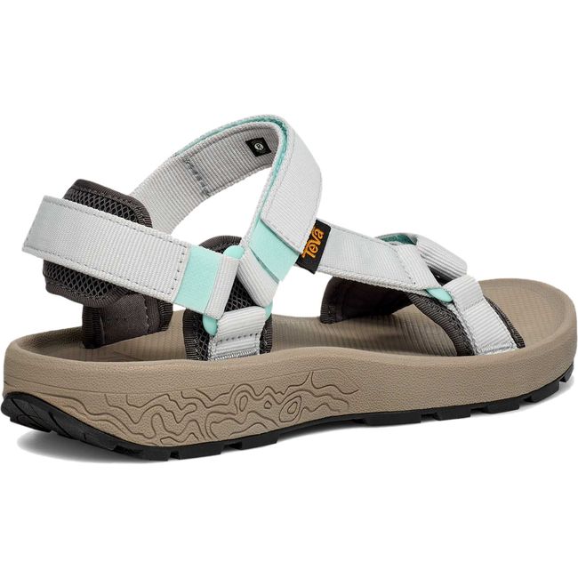 Heel of Women's Teva Hydratrek Water Sandal in Lunar Rock grey with velcro back strap