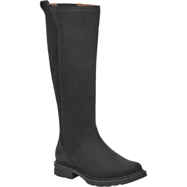Front angled view of Women's Waterproof Teva Rowena Tall Boot in black leather