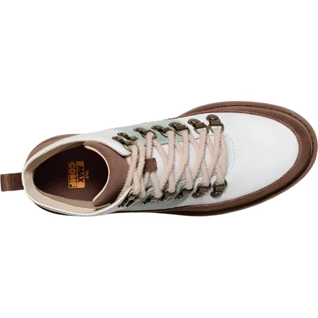 Top of Women's Teva Midform Boot Patchwork Waterproof with brown, white, and green patches. 